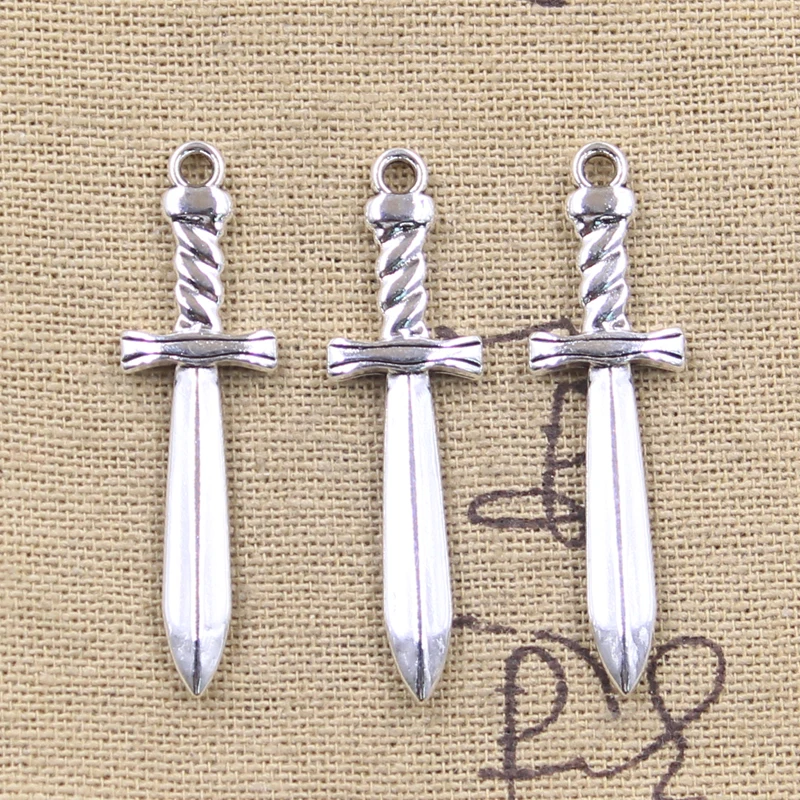 15 pçs encantos espada punhal 41x11mm tibetano prata cor pingentes jóias antigas fazendo diy artesanato artesanal