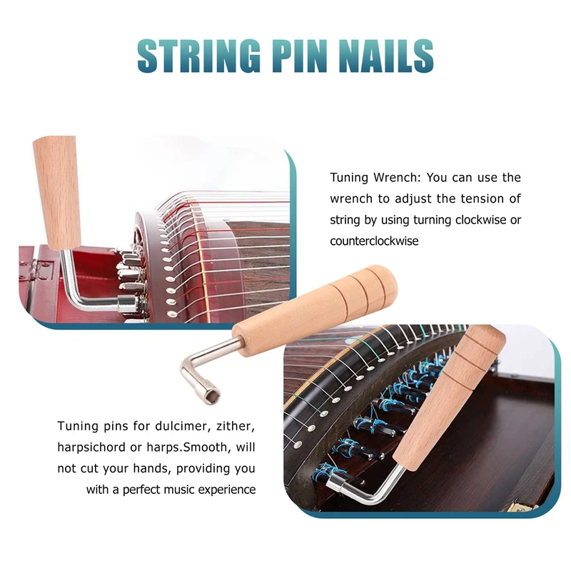 20 Pcs Tuning Pin Nails And 20Pcs Rivets,With L-Shape Tuning Wrench,For Lyre Harp Small Harp Musical Stringed Instrument