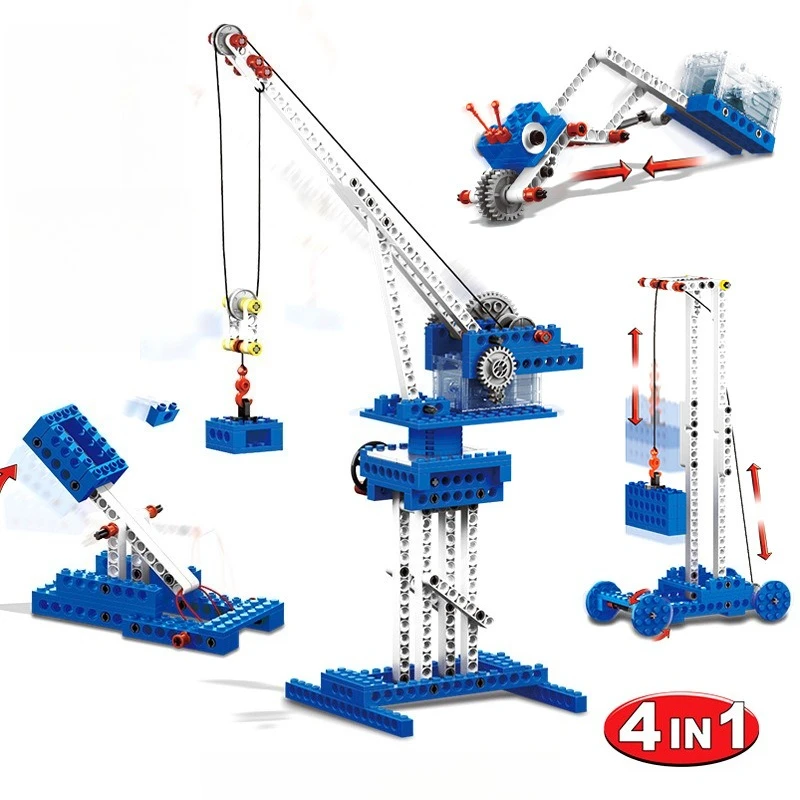 SEMBO-grúa mecánica de potencia, bloques de construcción creativos hechos a mano, vehículo de ingeniería ensamblado, engranaje, rompecabezas, juguete, modelo, regalo de cumpleaños