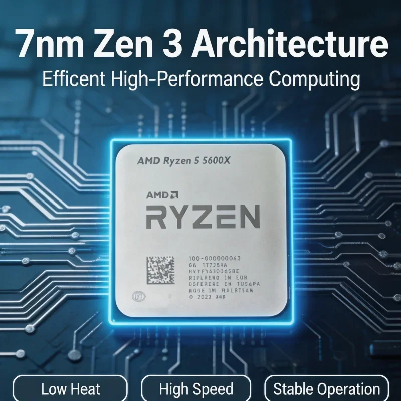 AMD R5 5600X CPU 6‑Core 12‑Thread Max Boost 4.6GHz 32MB L3 Cache Socket AM4 Gaming Processor No Cooler