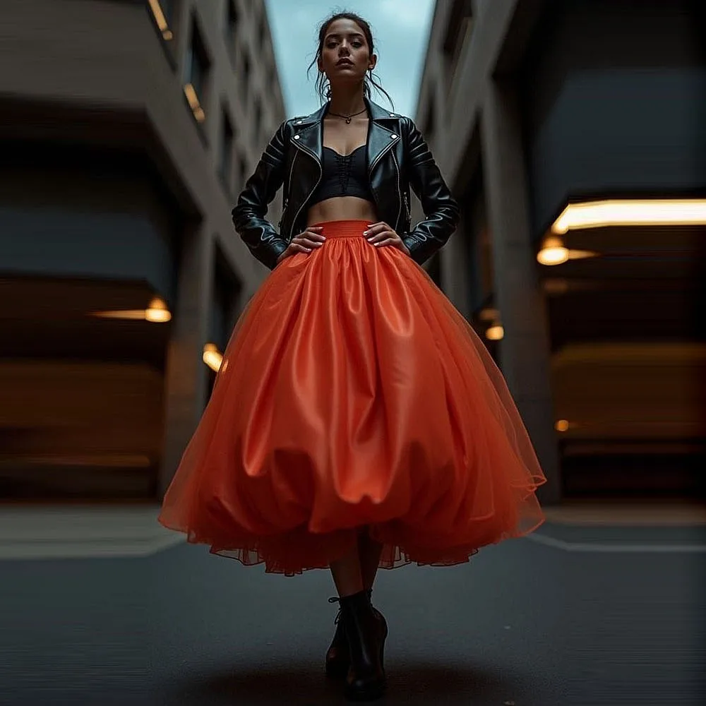 

Оранжевая офисная юбка-макси для женщин, без топа, с высокой талией, для свадеб и вечеринок, пышная, до щиколотки