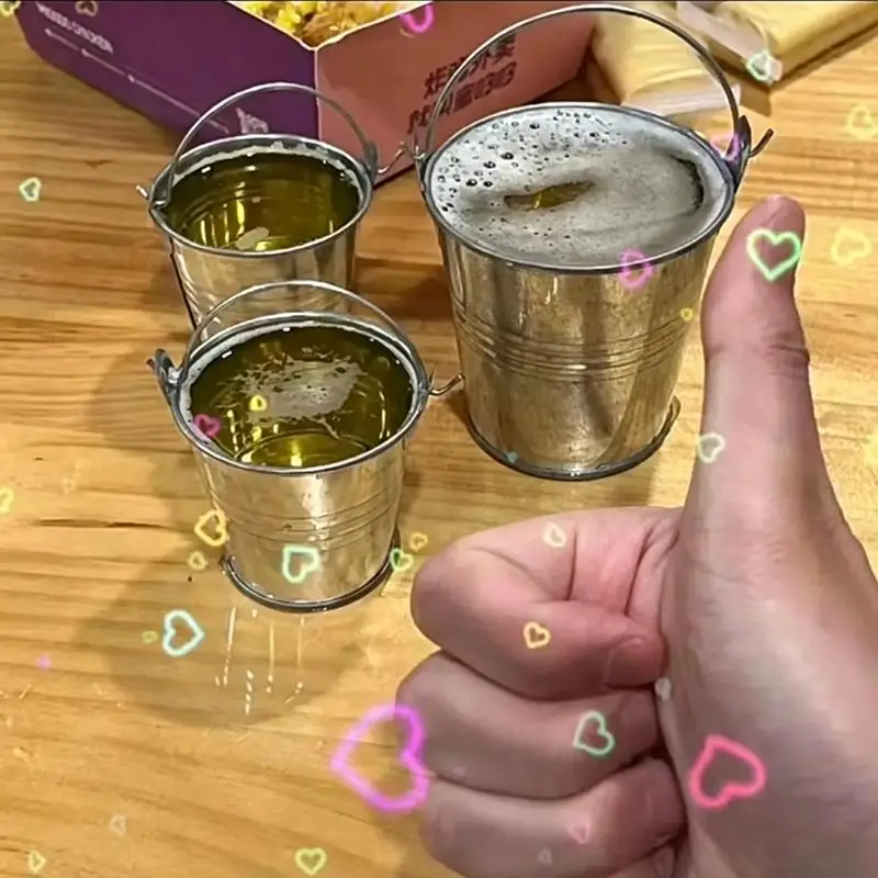 6Pcs Mini Metal Tin Bucket Drinking Cups with Handles Stackable Space Saving Mugs for Housewarming Party Ice Cooling Gardening