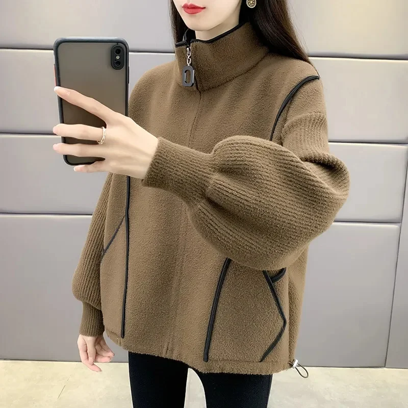 

Women Large Size 4XL Woolen Outwear Korean Female Stand Collar Wool Blend Coat Autumn Winter Ladies Double-sided Woolen Jacket