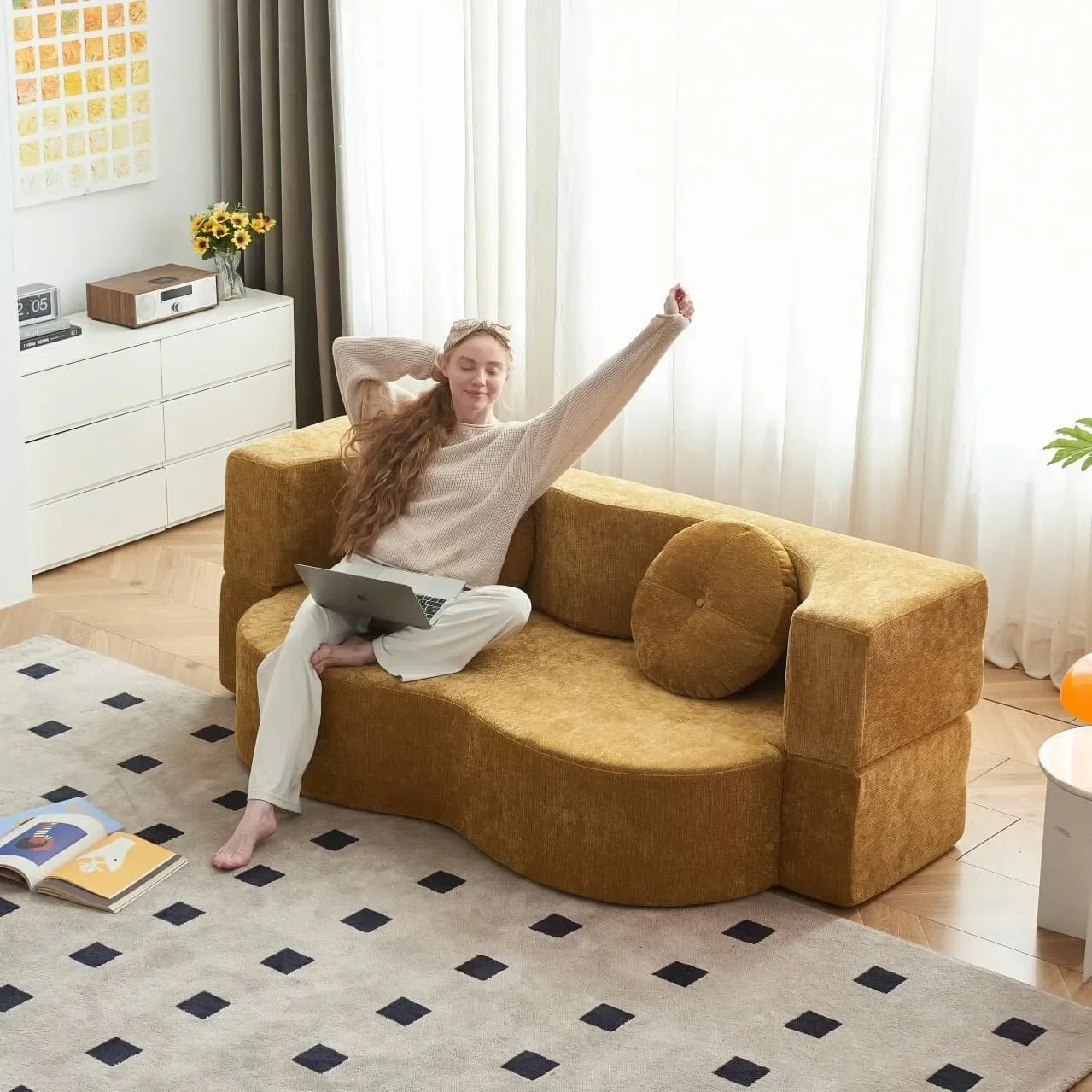 Fabric sofa foldable compression small apartment living room B & B apartment tatami compression sofa bed