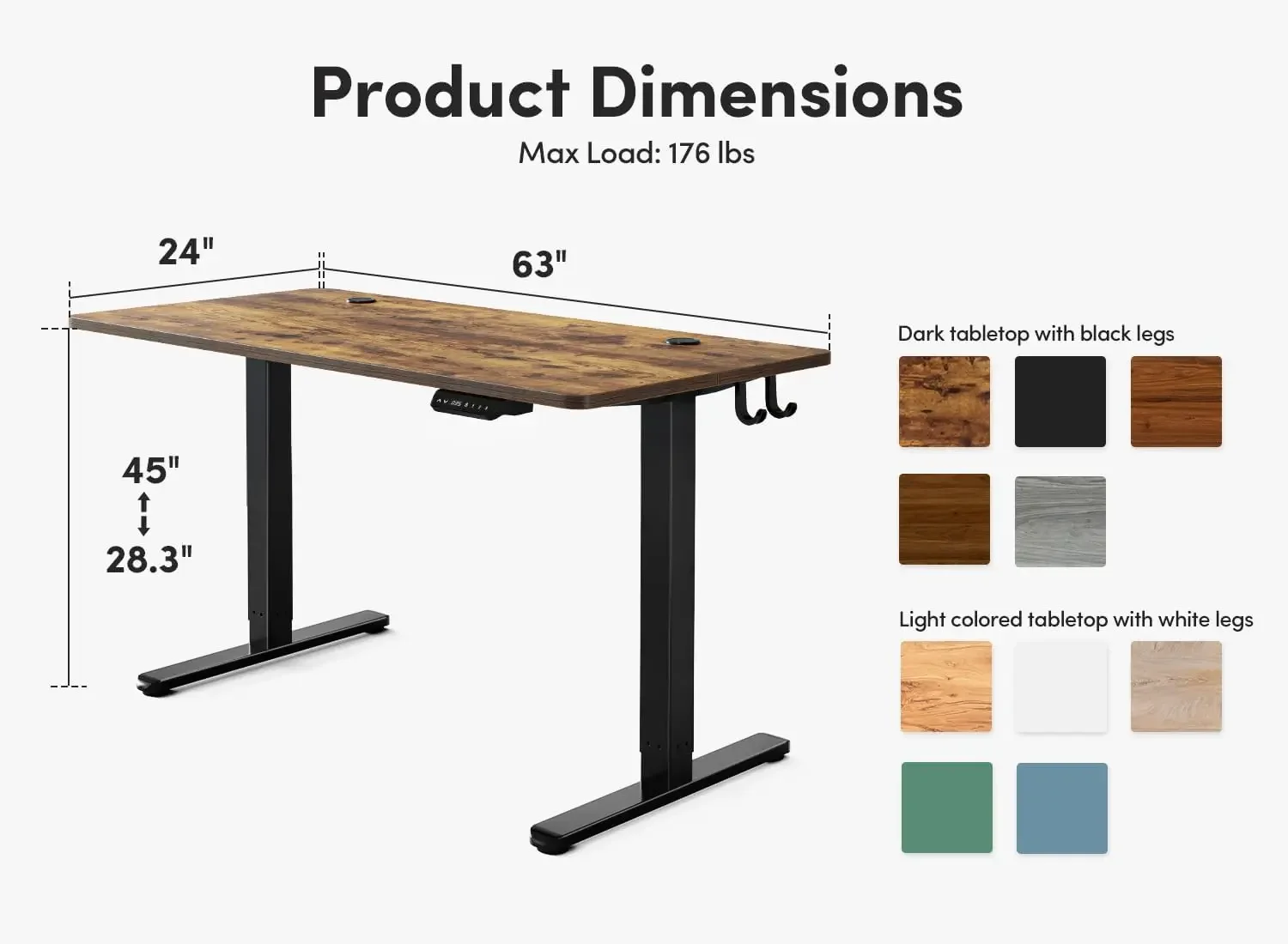 Height Adjustable Electric, 63 x 24 Inches Table, Sit Stand Home Office Desk with Splice Board, Black Frame/Rustic Brown Top