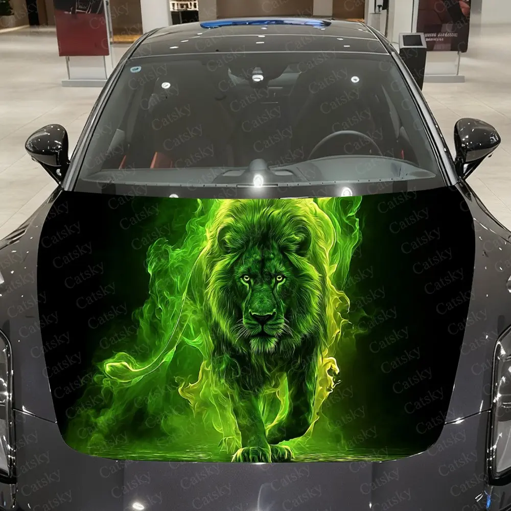 

Виниловая пленка для автомобиля Green Flame Demon Lion, водонепроницаемая наклейка на капот автомобиля из ПВХ, самоклеящиеся устойчивые к царапинам наклейки