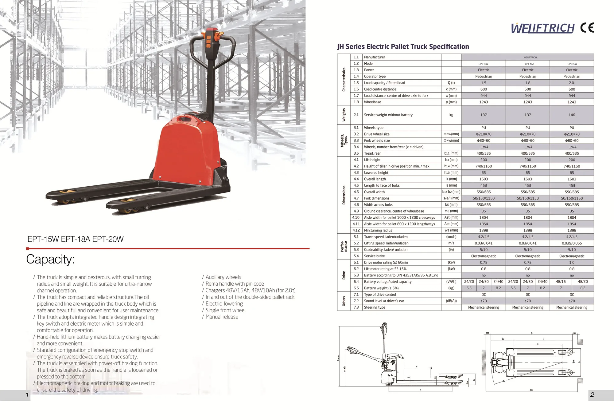 WELIFTRICH 1.5tons high quality high lift hand jack 1.5t capacity lithium battery charger electric pallet truck for agv