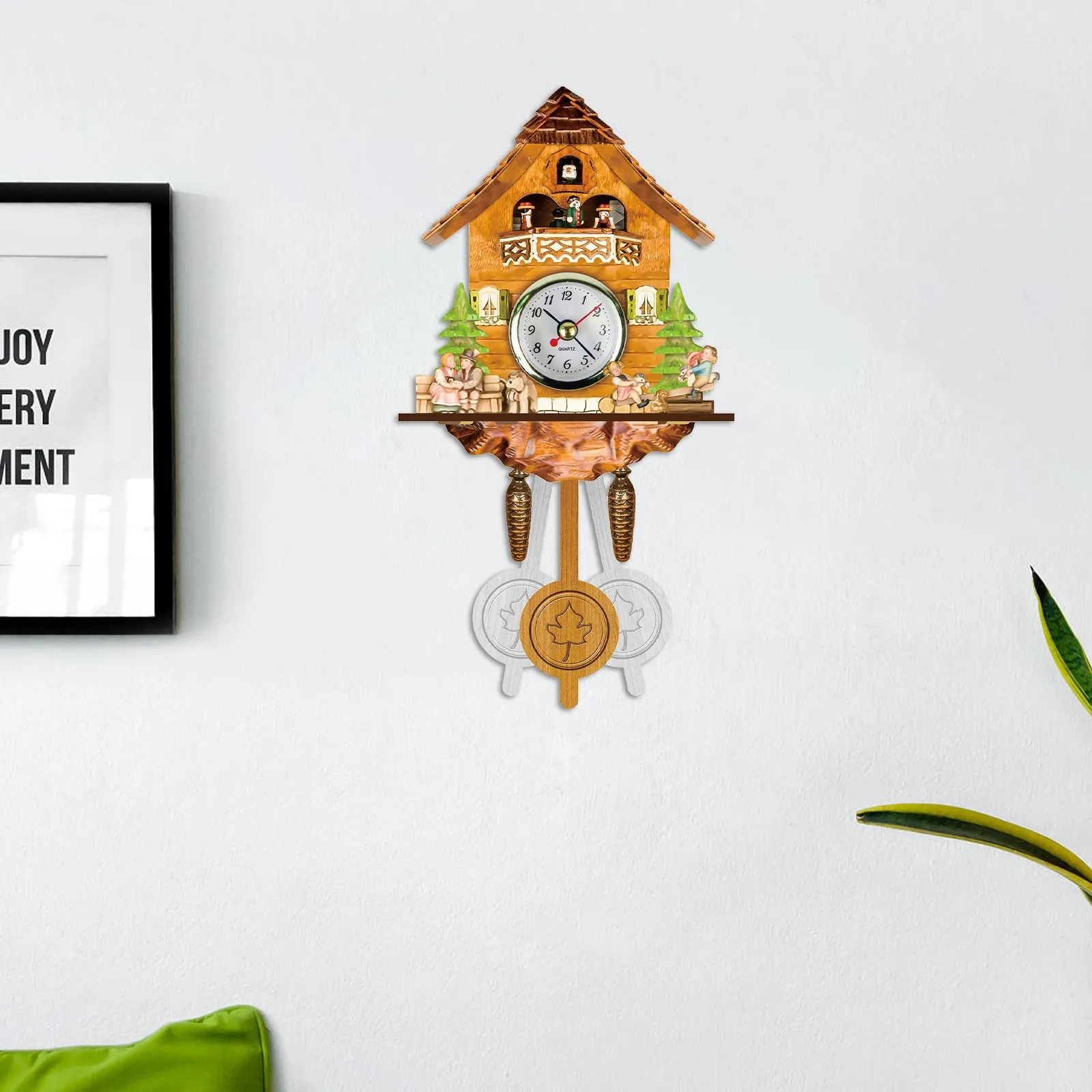 1pc Wooden Wall Mounted Clock Cuckoo Bird Hanging Clock Gurgling Sound Home Pocket Watch Living Room Home Decoration Decor Reloj