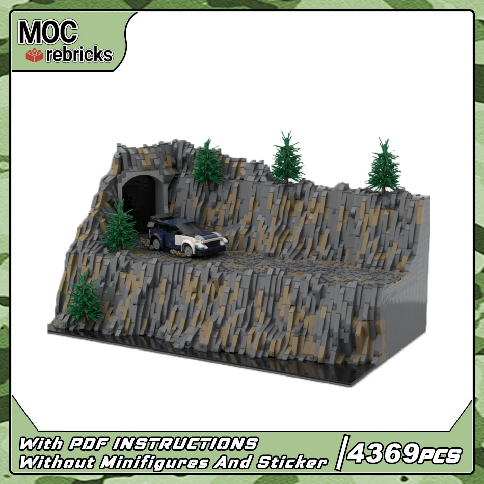 MOC Rally Car Display Base Building Blocks Set Mountain Cliff Diorama Race Track Tunnel Landscape Bricks Model Toy Adult Gift