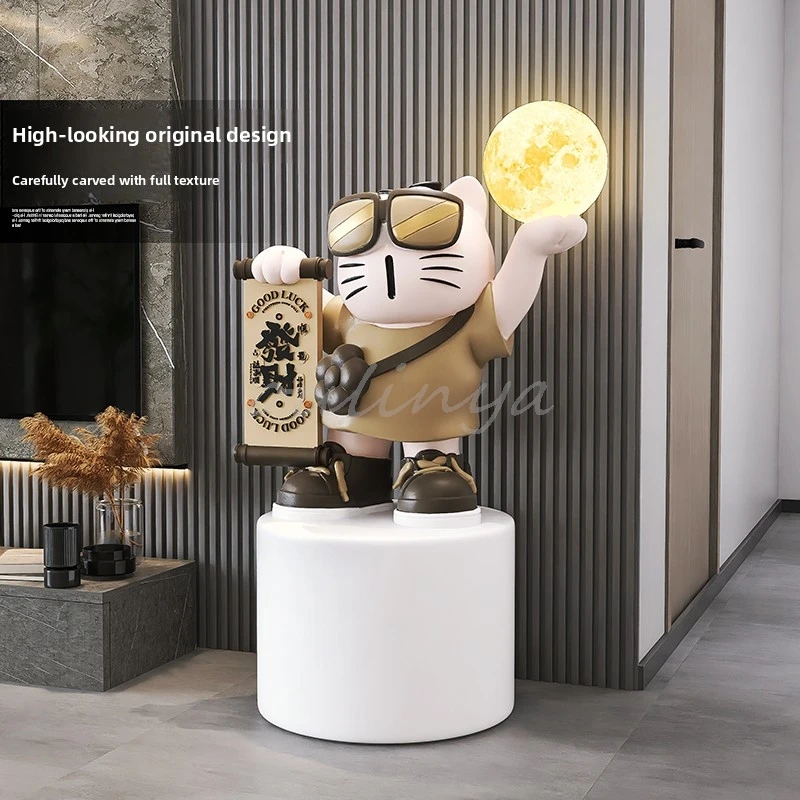 Home Decor Sculptures Figurines Decoration Accessories Trendy Play Money Cat Floor Lamp Ornament Living Room Resin Animal Statue