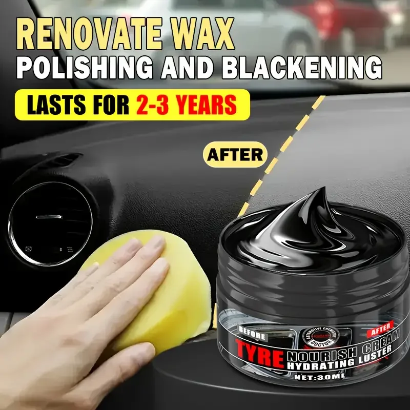 إطار شمعي من الدرجة الصناعية، مظهر رطب يدوم طويلاً، مناسب للأسطح المطاطية والبلاستيكية، مع وسادة إسفنجية صفراء #1