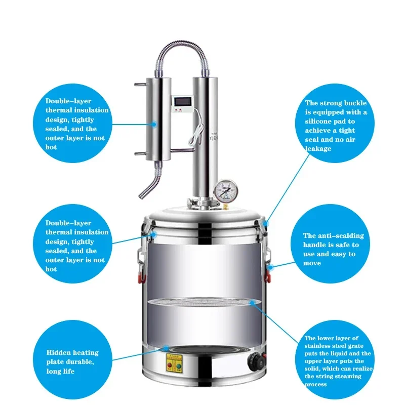 220V 30L／50L Small Wine Distiller Essential Oil Extractor Vodka Brewing Equipment Brewing Machine Pure Dew Distillation Machine