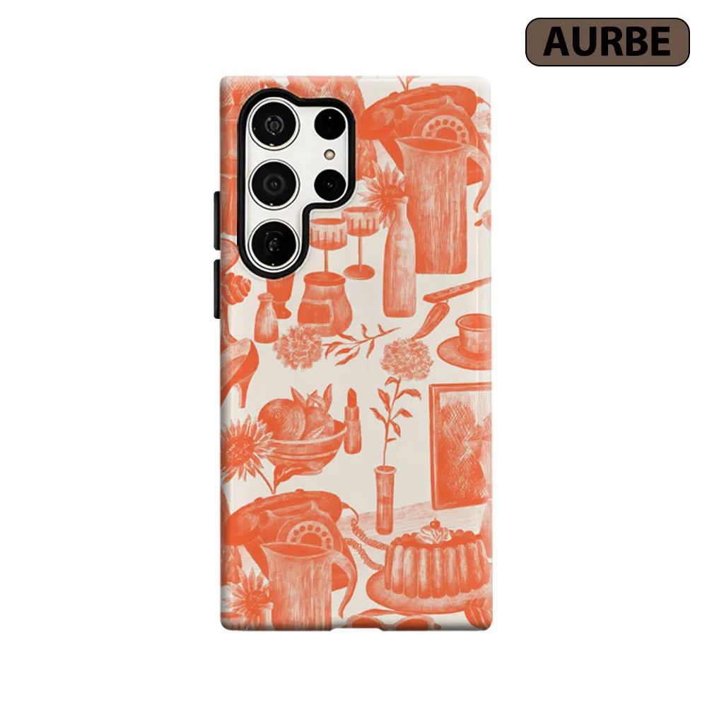 Aurbe Phone Case For Samsung Galaxy S26 S25 S24 S23 Ultra Plus HD Hard Vintage Orange Lifestyle Sketch Double Layer Film Cover