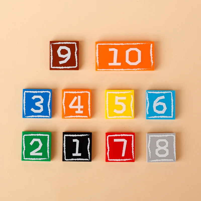MOC Hopscotch Game Printed Tiles Color Figures Building Blocks Number Cards Bricks Toys Kids Gift