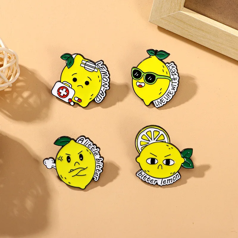 Creative Cartoon Bitter Lemon Enamel Pins Pineapple Strawberry Pitaya Cat Fruit Brooch Badge Trendy Cute Lapel Jewelry Gifts