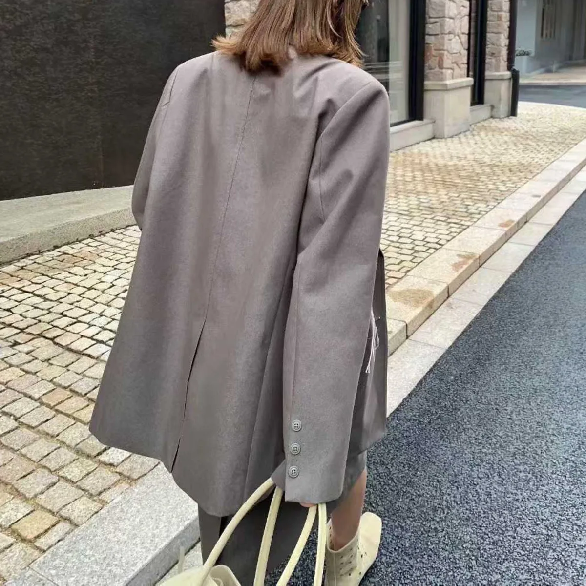 KWTX レディース 2025 無地 ダブルブレスト ブレザー 秋冬 ヴィンテージ シック ノッチドラペル ポケット付き プレミアム 快適