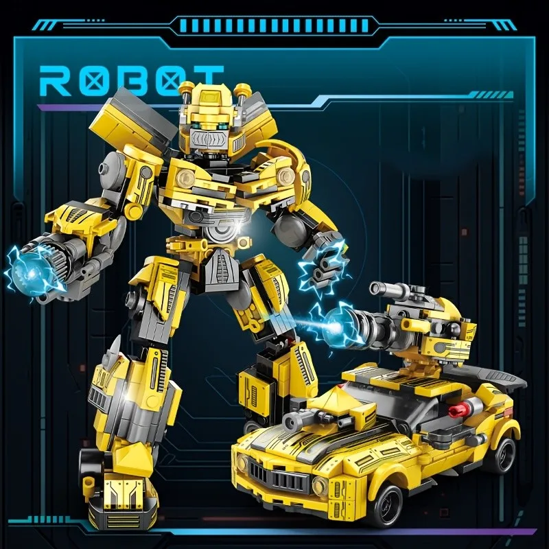 2in 1 Mecha سيارة روبوت ألعاب مكعبات البناء ، المفاصل المتحركة ، دفع العجلات المتحركة ، لعبة الطوب للأطفال هدية الصبي