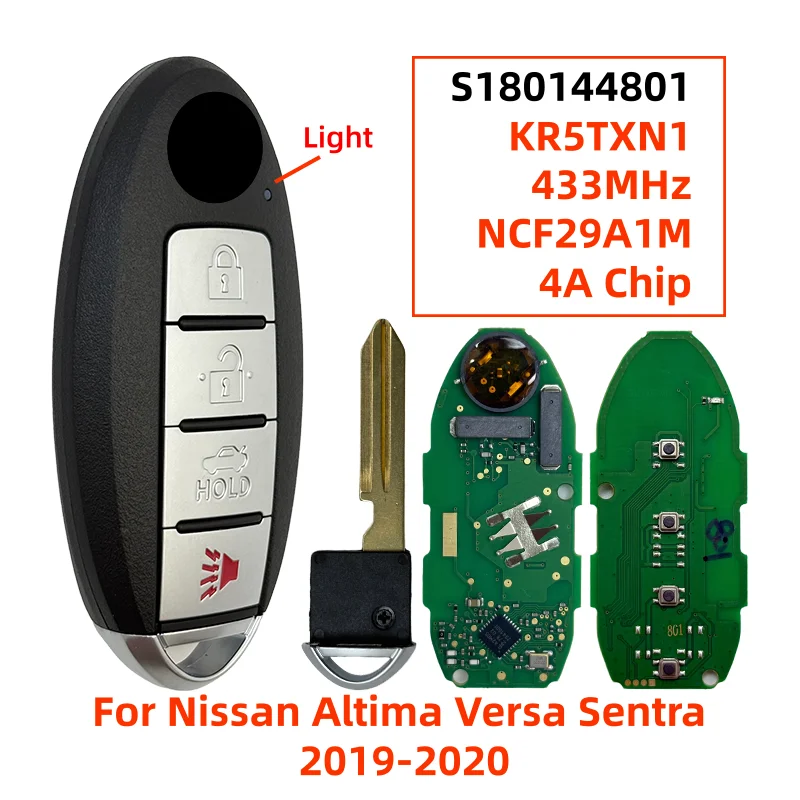 

S180144801 KR5TXN1 285E3-6CA1A 4 Buttons Keyless Smart Key Fob 433MHz 4A NCF29A1M Chip For Nissan Altima Versa Sentra 2019-2020