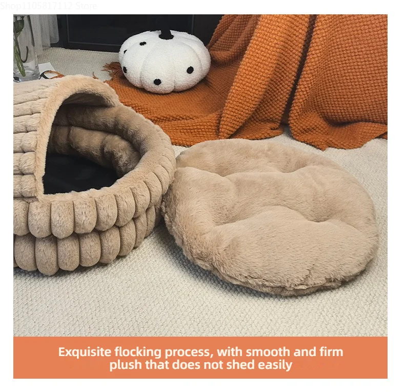 Now New Imitation Rabbit Hair Cat Nest Winter Thickened Warm Large Shell Nest Semi-Closed Pet Dog Nest Fleece Sleeping Bag