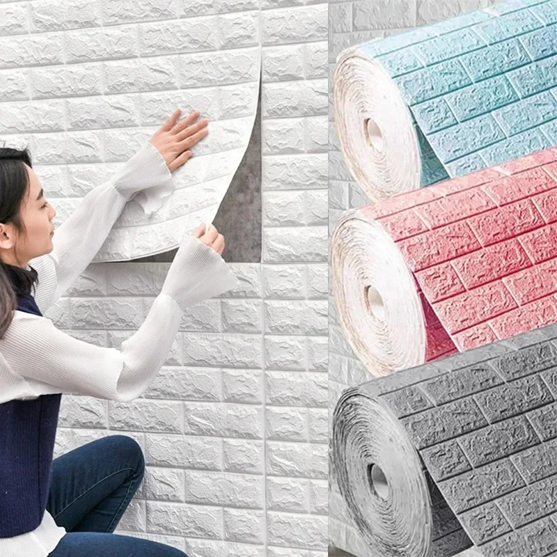 70cmx1/2/5/10m 3D Wall Stickers Faux Brick Bedroom Home Decor Waterproof Self Adhesive Living Room Wallpaper