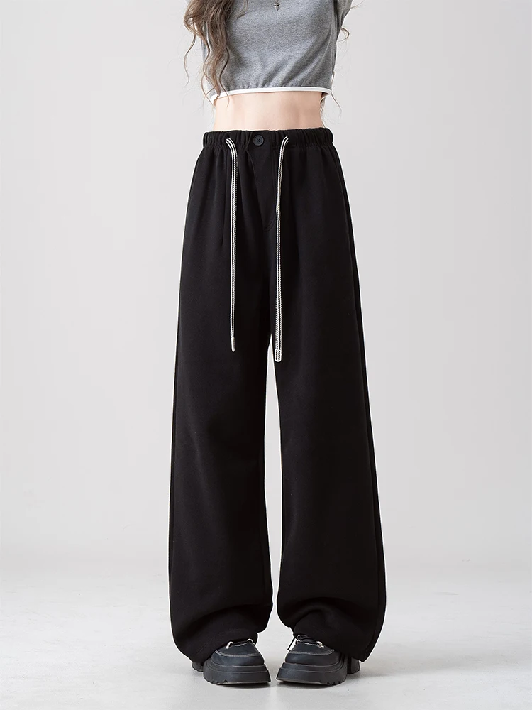 

angwei Bla Straight Leg Casual Pants Women's Spring Autumn Versatile Slimming Loose Dstring Wide Leg Pants