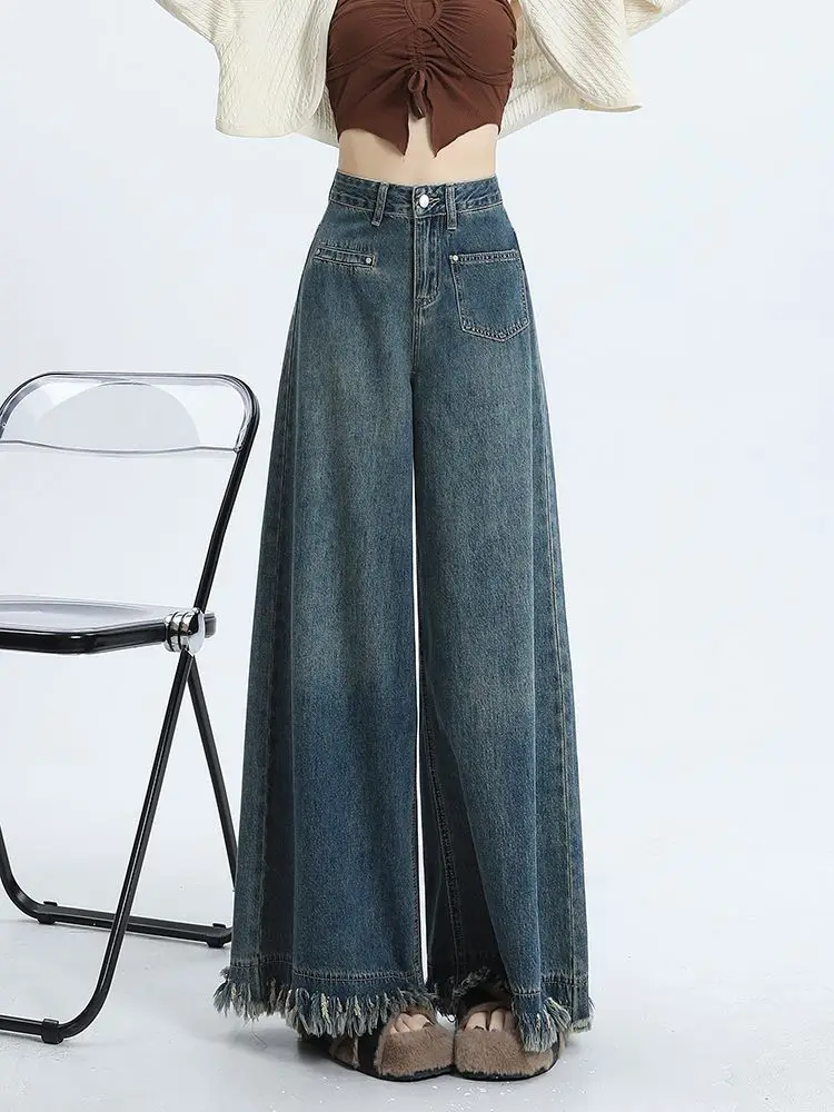 

High Waisted Retro Designer Wide Leg Jeans for Women 2024 Autumn Winter Women's Clothes Korean Stylish Fashion Y2k Korea Woman