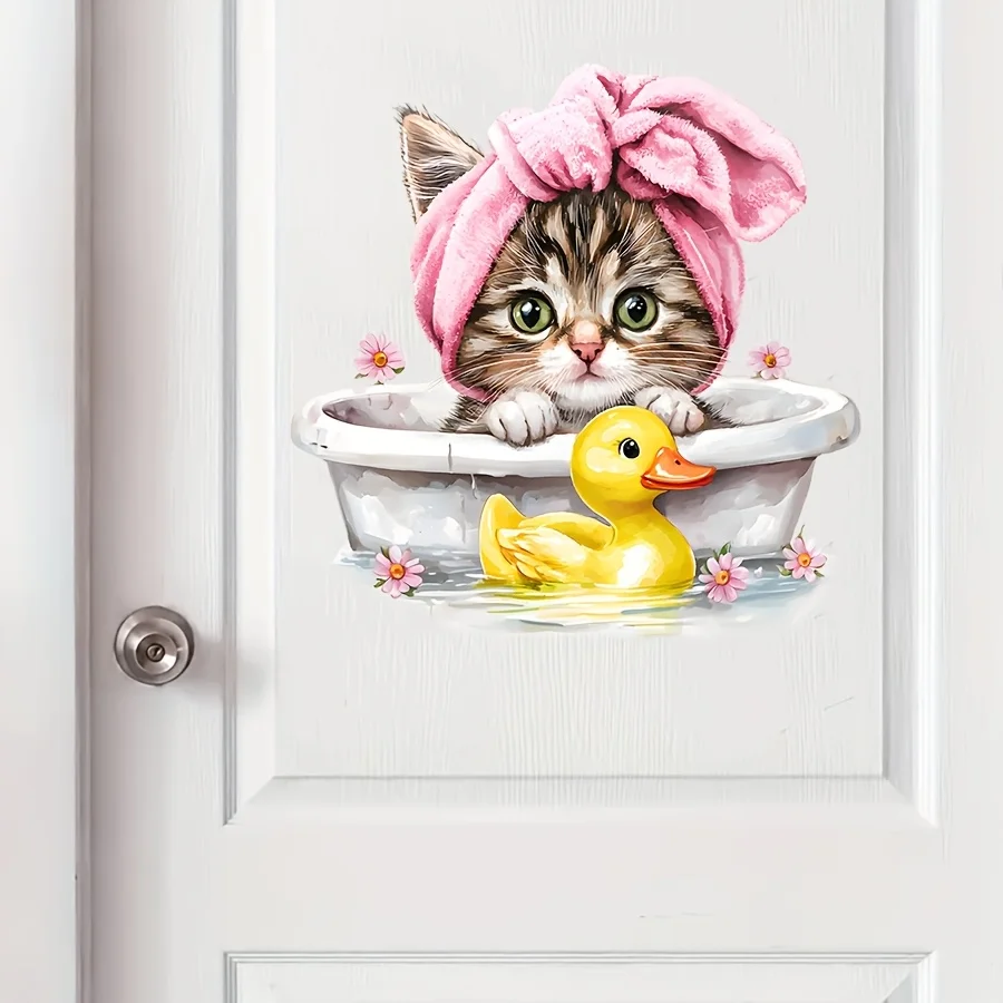 Cute cartoon Cat Bathroom Wall stickers Suitable for Pet Shop Salon Living Room Bathroom Bathtub Home Decoration Wall stickers