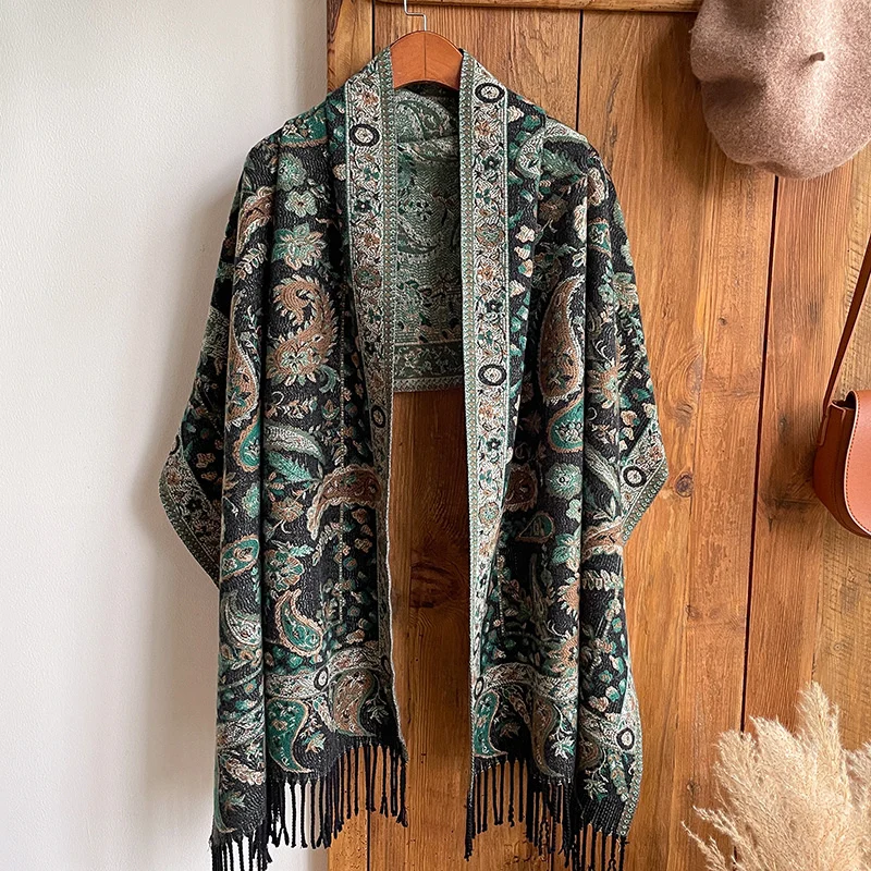 2024 Fashion Ethnic Style Women Paisley Jacquard Scarf Thick Cashmere Classic Tassel Shawl Warm Neck Winter Wrap Pashmina Floral