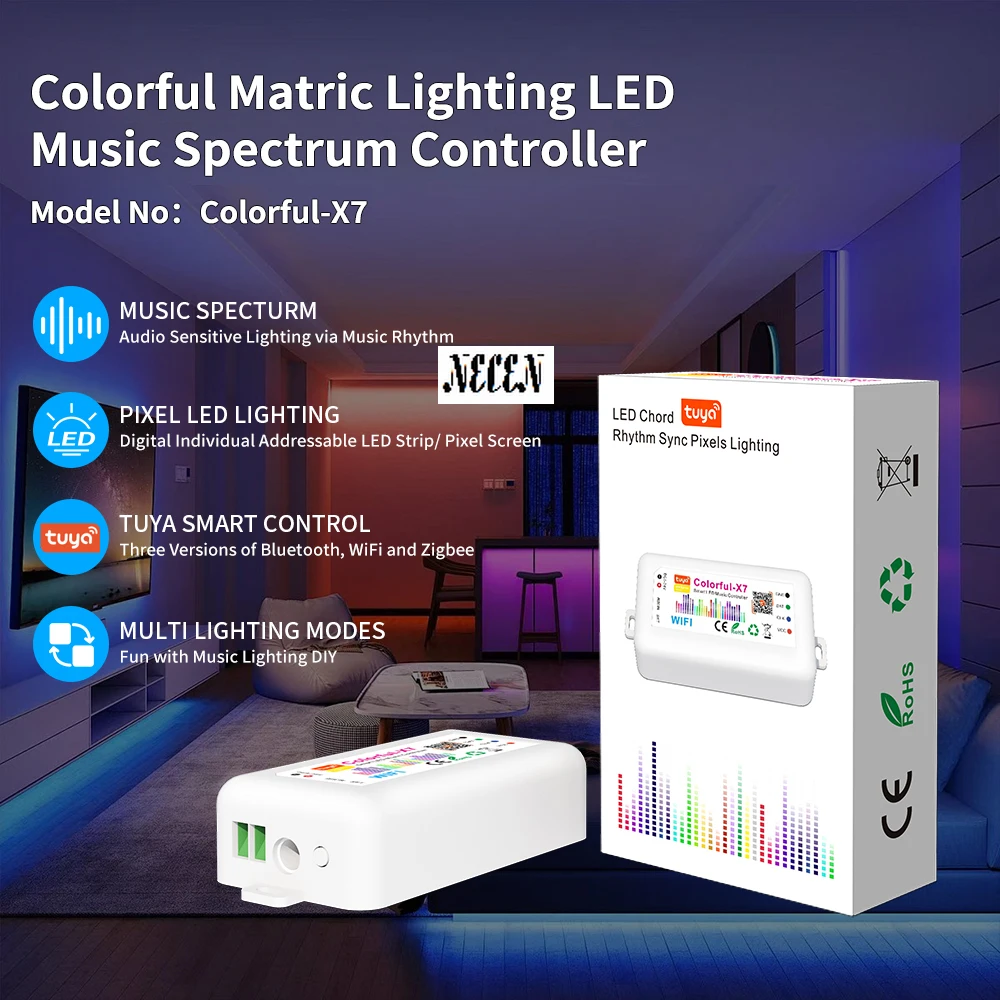 Tuya Smart RGB Strip Light Controller SP107E LED Music Spectrum Lighting APP Control Matrix Panel Pixel SPI