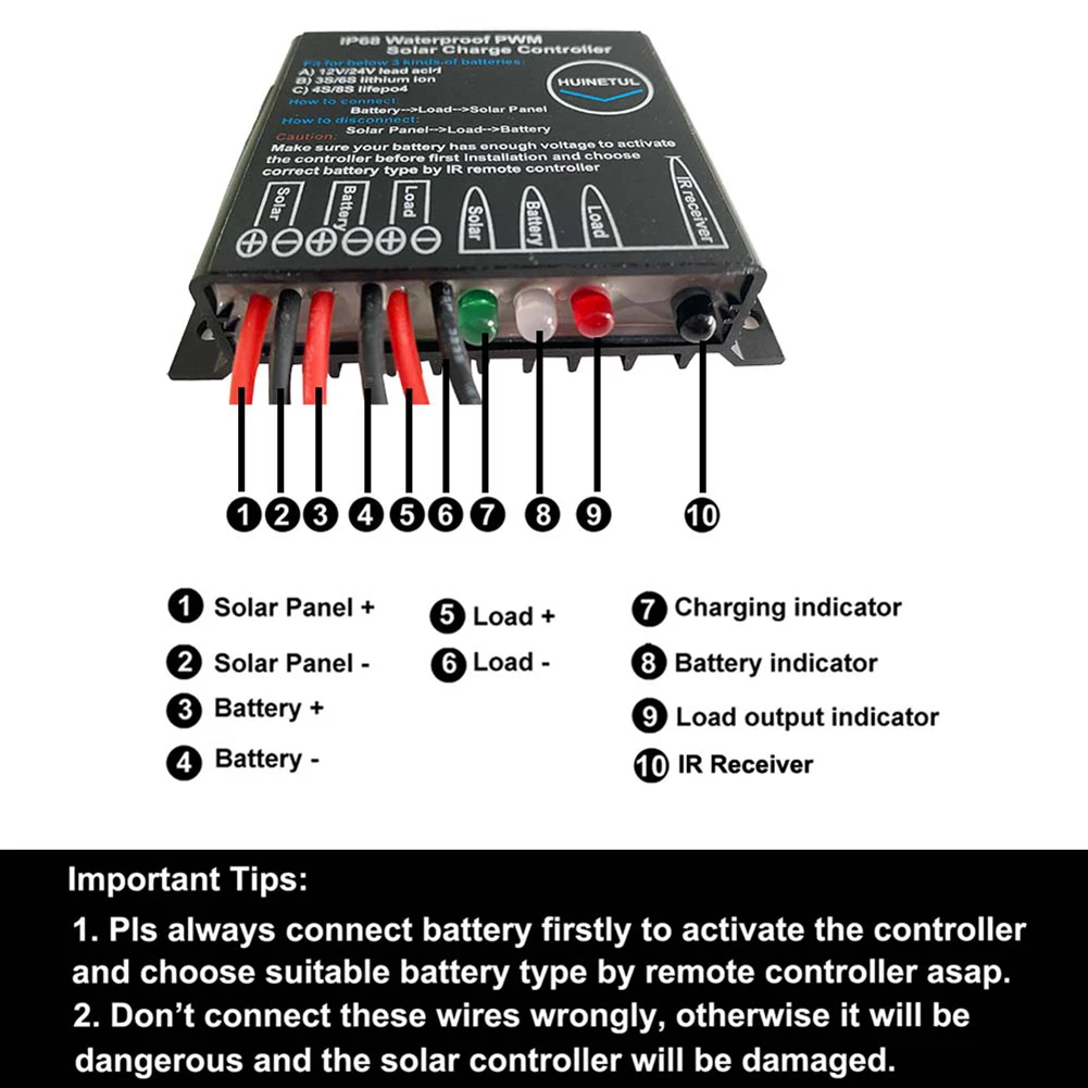Imagem -03 - Impermeável Pwm Solar Regulador com Controle Remoto para Tipos de Bateria 10a 20a 12v 24v