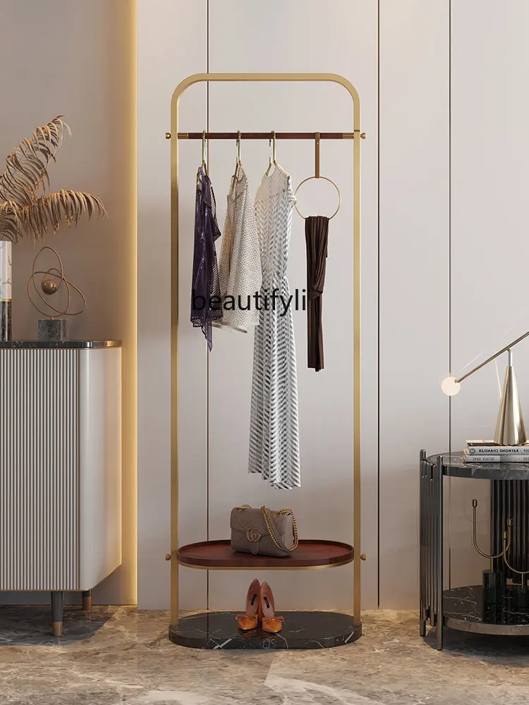 yj Affordable Luxury Style Nordic Coat Rack Floor Simple Modern Stainless Steel Solid Wood Tray Clothes Rack