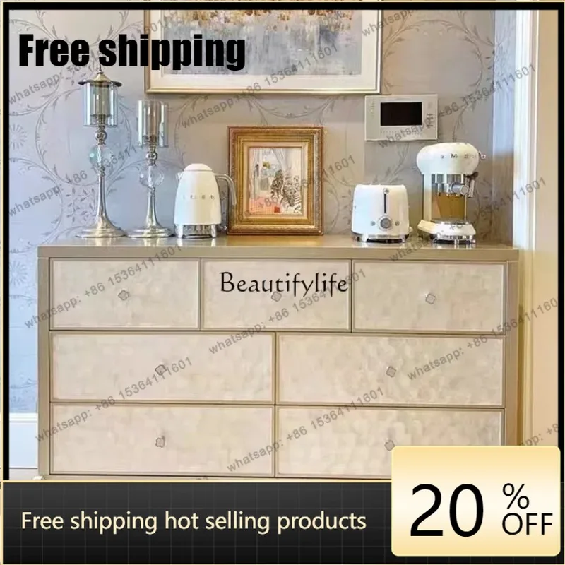 jj4  Best Seller American Light Luxury Shell 7 Chest Cabinet Bedroom Living Room Solid Wood Dining Side Cabinet Storage Cabinet