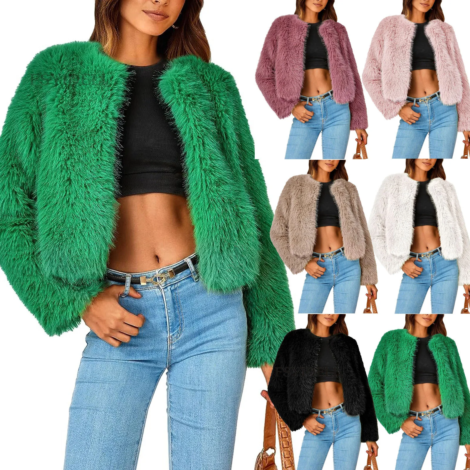 

2025 Autumn Winter New Versatile Solid Color Women Faux Fur Jacket Fashion Round Neck Female Warm Short Coat