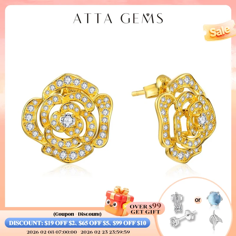 

ATTAGEMS New S925 Silver Diamond Moissanite Stud Earrings for Women 18k Gold Plated Sparkling Flower Wedding Fine Jewelry Travel