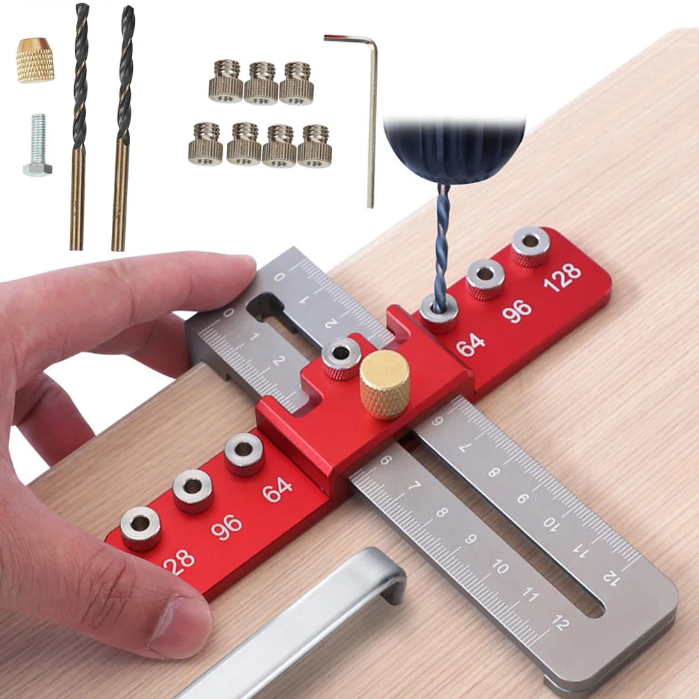 Cabinet Hardware Jig, Hole Spacing Cabinet Handle Template Tool Doweling Jig, Aluminum Alloy Punch Locator Drill Guide for Door