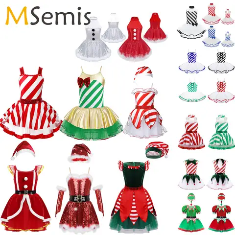 Teen Candy Cane Mrs Santa Claus Costume Teen Shiny Sequins Christmas Dance Figure Ice Skating Tutu Dress Leotard Dancewear