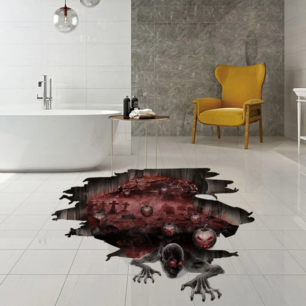 Decoração de parede assustador inferno zumbi diabo adesivos decalques de terror removível halloween 3d adesivos pvc piso adesivo casa