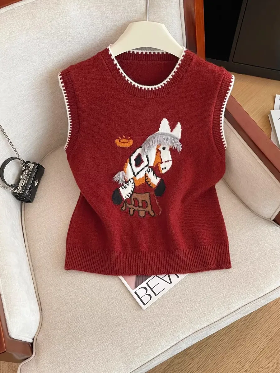 

Милый маленький вязаный жилет, женский красный свитер, майка, круглый Ne Fem Faion, маленький размер, жилет Ele