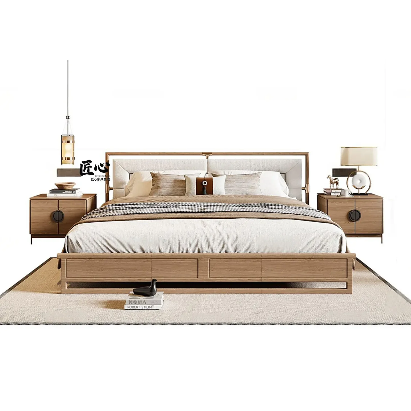 New Chinese-style solid wood bed Song-style aesthetic style bedroom double bed