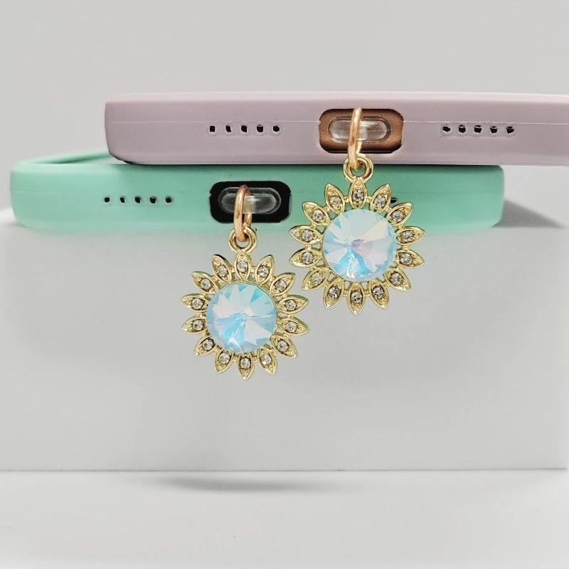 أزياء عباد الشمس نوع C الغبار التوصيل سحر رائعتين الأزهار تهمة ميناء التوصيل آيفون غطاء غبار قلادة ملحقات الهاتف #3