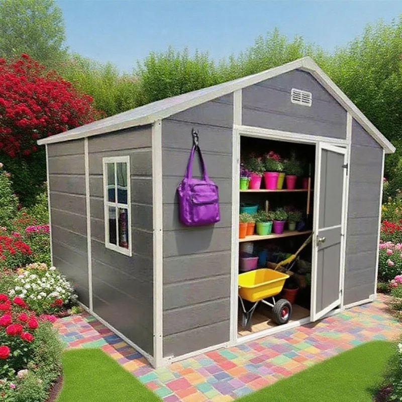 

8x6ft Woodlike Grain Pattern Outdoor Storage Shed Garden Tool House for Warehouses Use