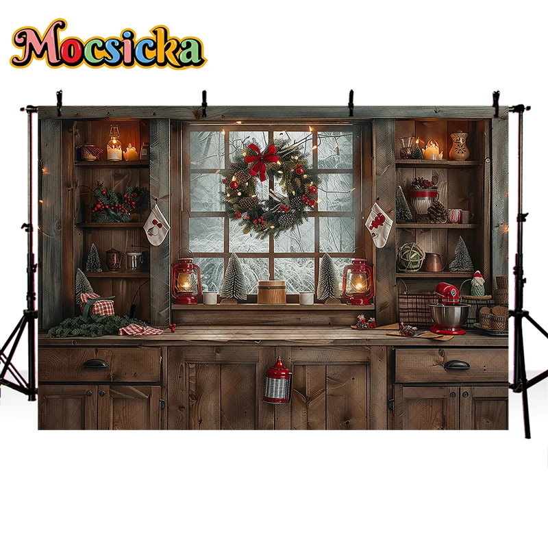 Mocsicka Christmas Kitchen Backdrops Kids Family Photography Child Adult Photocall Decors Baby Child Photo Xmas Room Backgrounds