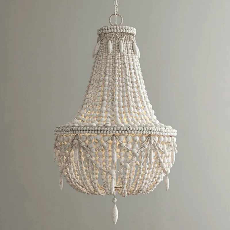 

Creative American Country French Pastoral Wood Bead Chandelier Living Room Dining Room Bedroom Staircase Cloakroom Lighting