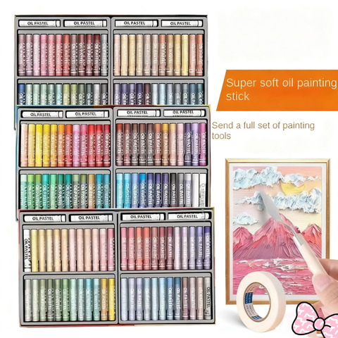 소프트 오일 크레용 프리미엄 1 세트 48가지 클래식 및 마카롱 색상, 미디엄 펜촉, 아트 페인팅, 유화용 밝은 크림 질감