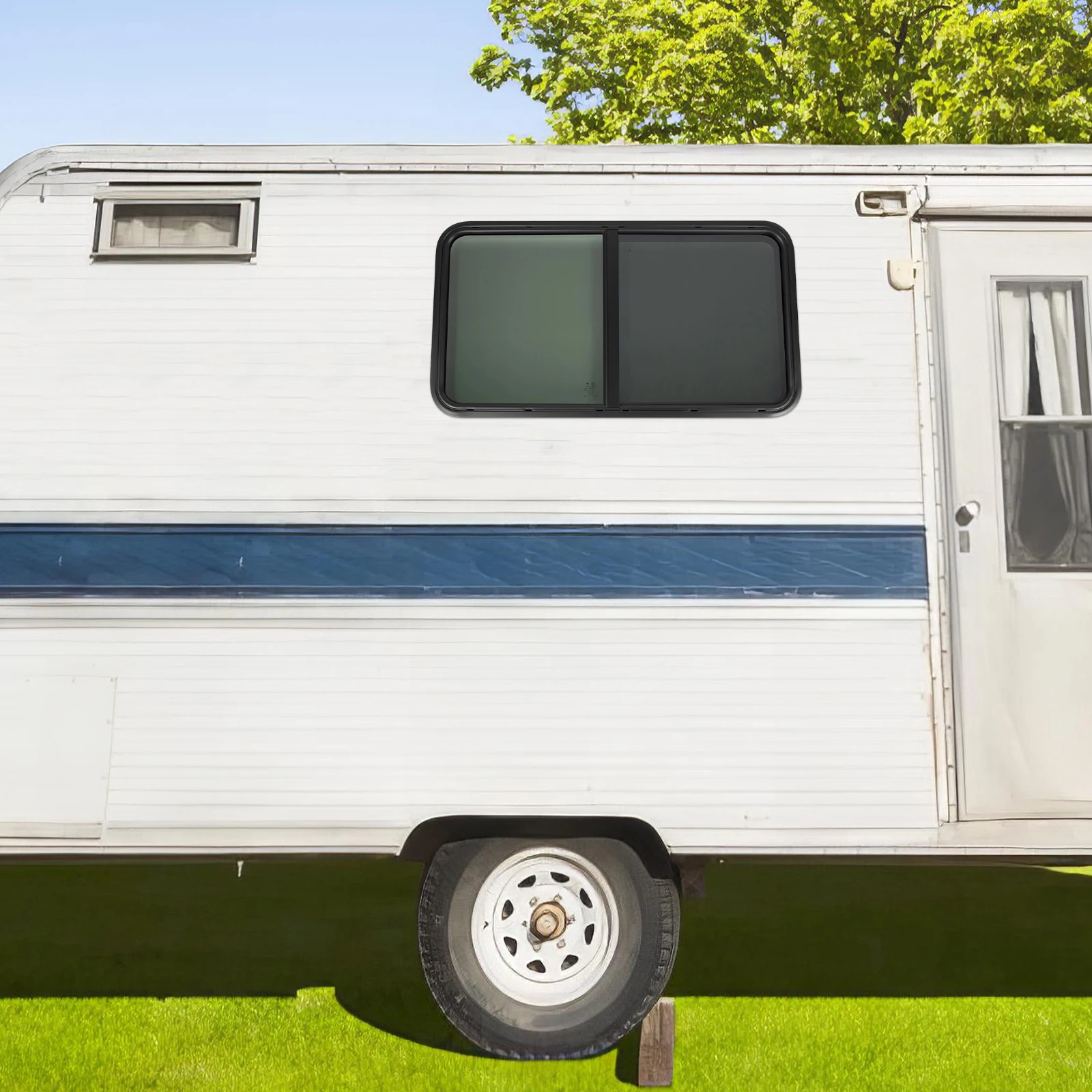 نافذة RV مستطيلة من سبائك الألومنيوم 1080*570 مللي متر مع حلقة تثبيت 25% نفاذية زجاجية لـ RVs العالمية #1