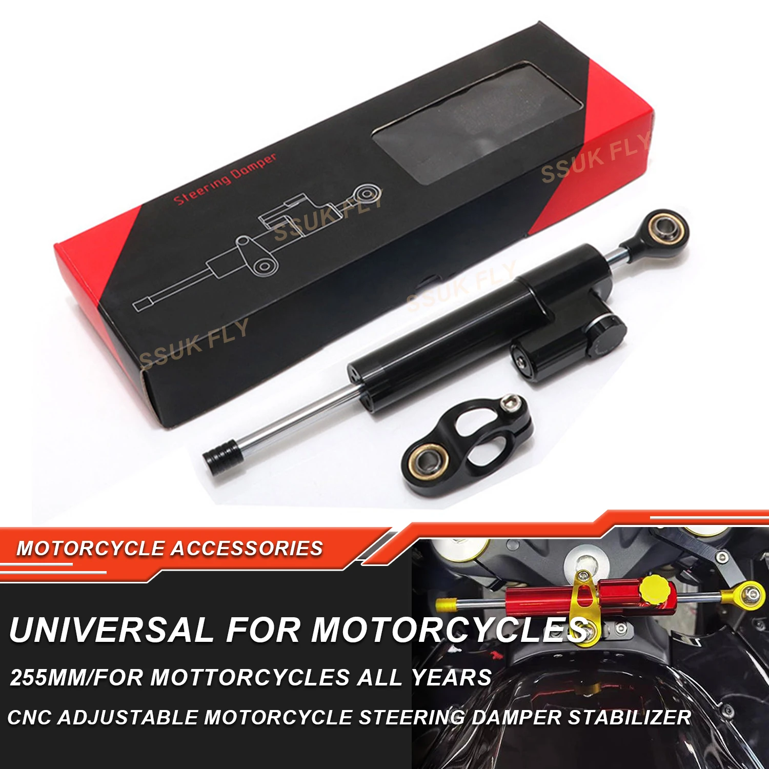 

255MM Adjustable Universal Motorcycle Steering Damper Stabilizer Safety Control For NINJA 400 650 300 250 250R ZX4R ZX6R ZX10R