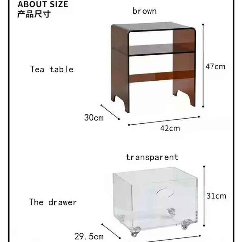 Modern acrylic plexiglass bedroom furniture for apartment and hotel bedside & living room coffee table accessories