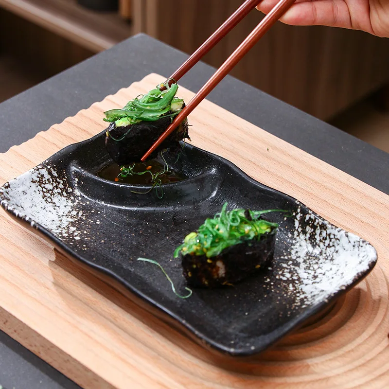 LingAo--Japanese-style ceramic small plates with vinegar dish for sushi, grilled meat seasoning plates