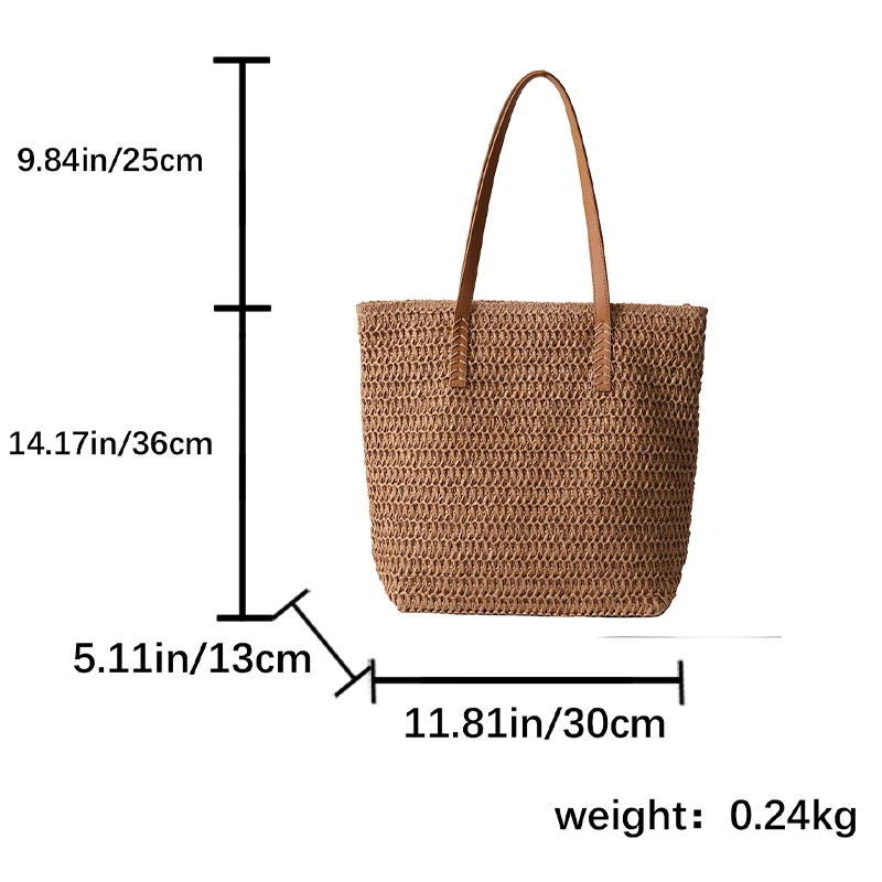 Summer Beach Large Capacity Tote Bag Women Shoulder Bag Handmade Woven Bag Top-Handle Bags Raffia Boho Woven Women Bag