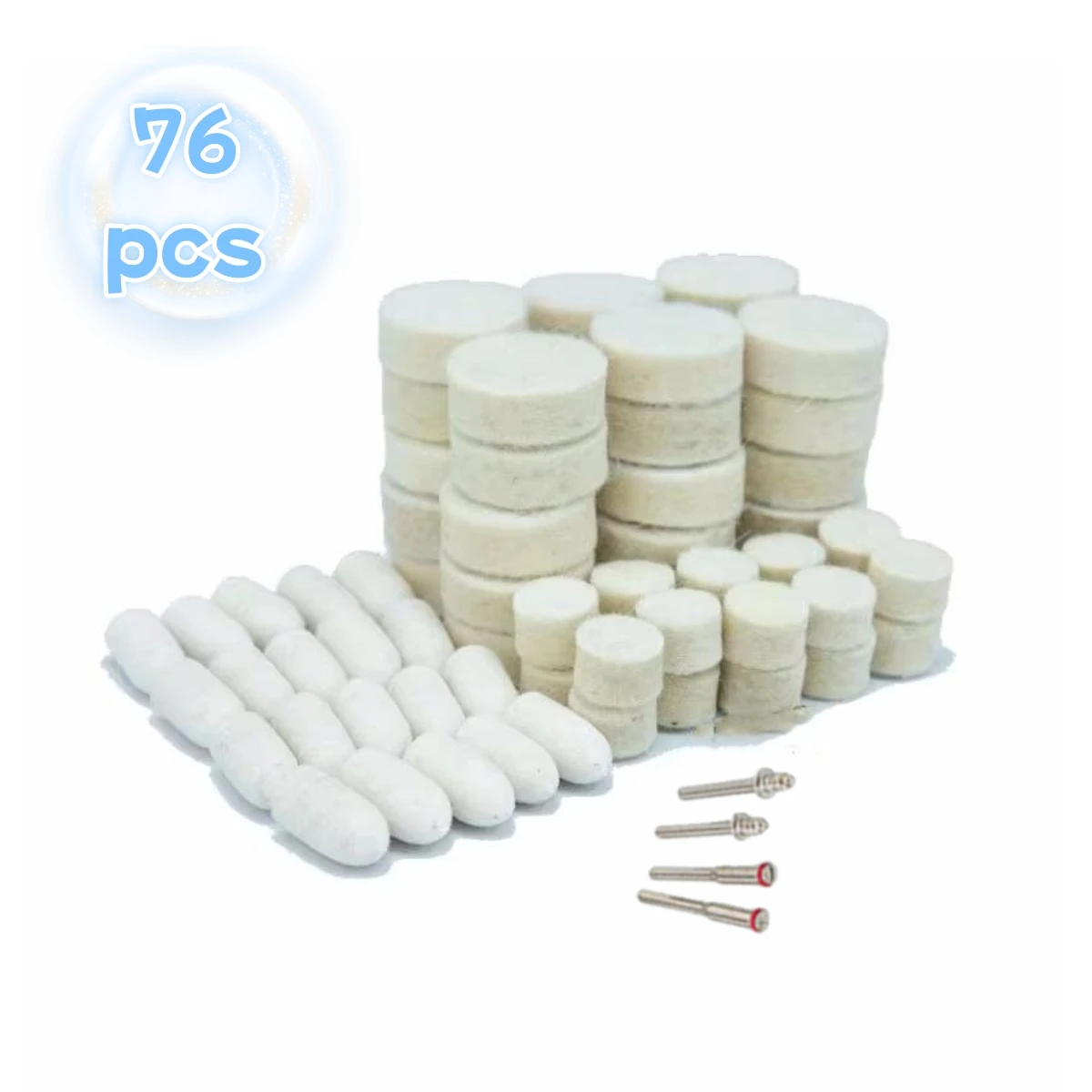 76Pcs Assorted Wool Polishing Kits Compressed Wool Felt Abrasive Polishing Bits Buffing Wheel for Dremel Rotary Tools